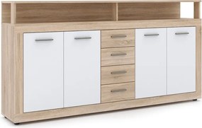 Komoda Czterodrzwiowa z Szufladami BLAGO 190 cm Dąb Sonoma/Biała Nowoczesna