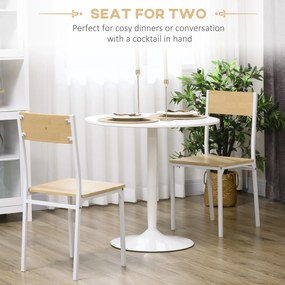 HOMCOM Stół Jadalny dla 2 Osób, Okrągły Blat Ø80 cm, MDF i Stal, Antypoślizgowy, Biały, 75H cm