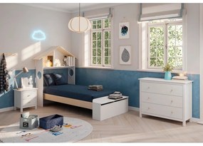 Białe łóżko dziecięce w dekorze sosny w kształcie domku ze schowkiem 90x190 cm Odessa – Marckeric