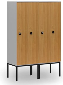 Drewniana szafa ubraniowa S4 z podstawą, 2-drzwiowa, 1871 x 600 x 500 mm, demontaż, zamek RFID, szary/czerwony