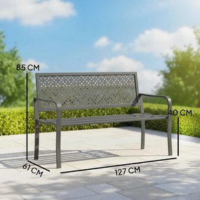 Outsunny Ławka ogrodowa 2-osobowa Metalowa odporna na warunki atmosferyczne Ławka zewnętrzna z odpornym na rdzę oparciem, geometryczna do 240 kg | Aosom PL