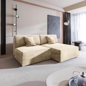 Masseno Narożnik FIORO z funkcją spania i pojemnikiem na pościel Narozniki L, Rozkładana sofa - Kremowy, MONOLITH 04