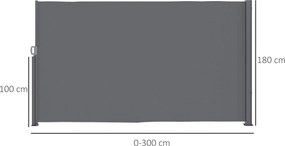 Outsunny Rozsuwana Markiza Boczna na Balkon i Taras 300x180cm Ciemnoszara