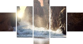 Obraz - Skały i fale oceanu (125x70 cm)