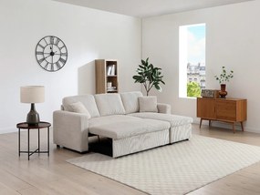 Kanapa narożna rozkładana, dwustronna z beżowego sztruksu GAZUR