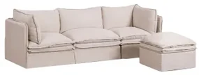 3-częściowa Modułowa Sofa I Pufa Grace Z Lnu I Bawełny Tkaniny Beige - Sklum