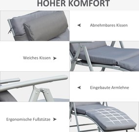 Lezaki balkonowe Outsunny - leżak ogrodowy 137x63,5cm, leżak metalowy szary, leżak składany na zewnątrz | Aosom PL