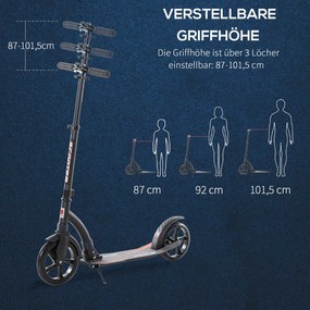 Homcom Hulajnoga Dziecięca Regulowana z Amortyzacją Czarna Aluminiowa | Aosom PL