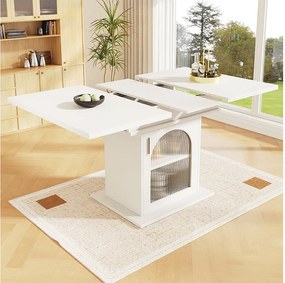 Rozkładany stół jadalny dla 4-6 osób z 1 drzwiami - 110/140 x 80 x 76 cm - drewno MDF - do kuchni i salonu - kolor biały