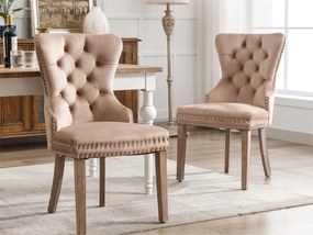 Zestaw 2 krzeseł welurowych - nogi z litego drewna - naturalny