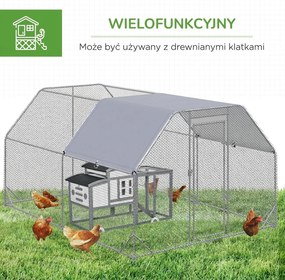 PawHut Kurnik Kurnik Woliera, z możliwością wejścia, zamknięte drzwi, na 10-12 kur, 280 cm x 380 cm x 195 cm, Szary