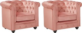 Komplet 2 foteli CHESTERFIELD - Pasteloworóżowy welur