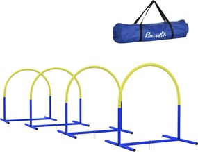 Zestaw Agility PawHut dla Psów, Trening dla Początkujących, 4 Łuki, z Torbą Transportową, Niebiesko-Żółty, 88 x 64 x 95 cm