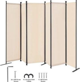 Ściana Działowa SucceBuy Room Divider, 6 Panel Folding Partition, Portable Room Divider, Freestanding for Office, Beige Fabric