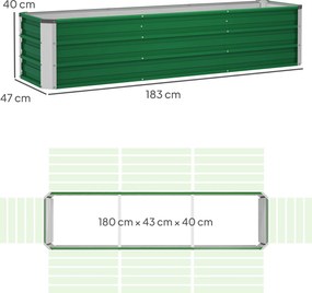 Outsunny Stalowa Donica Ogrodowa z 3 Obszarami Zielona 183x47x40cm Prosty Montaż z Otwartym Dołem | Aosom PL