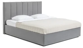 Szare tapicerowane łóżko dwuosobowe ze schowkiem i stelażem 160x200 cm Thessa Bold Line – Bonami Selection