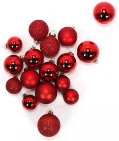 Szklane bombki choinkowe w różnych rozmiarach, czerwone, 34 szt.