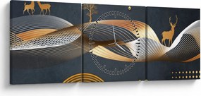 Obraz - Grafika z jeleniem (z zegarem) (90x30 cm)