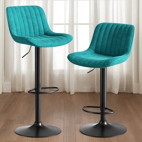 Zestaw 2 hokerów barowych z niebieskiego aksamit, obrotowych i regulowanych na wysokość