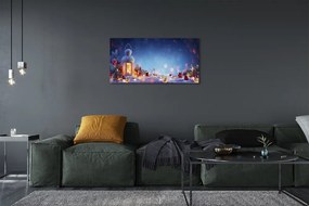 Obraz na płótnie Lampion, Śnieg, Gałązki i Bombki