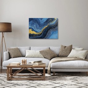 Obraz na szkle - Niebiesko-złota abstrakcja (70x50 cm)
