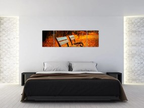 Obraz ławki jesienią (170x50 cm)