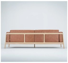 Karmelowa sofa z bawolej skóry z konstrukcją z litego drewna dębowego Gazzda Fawn, 240 cm