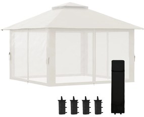 Outsunny Pawilon Składany 4x4m Kremowy z 4 Ścianami Siatkowymi Regulowana Wysokość Dach Wentylacyjny Torba na Akcesoria | Aosom PL