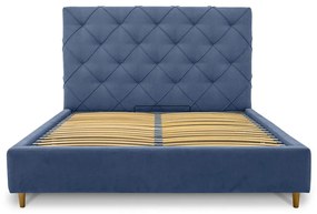 Niebieskie tapicerowane łóżko dwuosobowe ze schowkiem i stelażem 180x200 cm Bee – Scandic