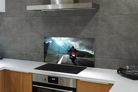 Szkło do Kuchni na Ścianę Motocyklista na Górskiej Trasie