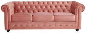 Kanapy 3-osobowa i 2-osobowa z weluru w kolorze pastelowy róż CHESTERFIELD