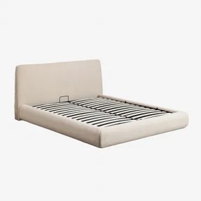 Łóżko Z Tapicerowanym Pojemnikiem Na Pościel Norena Chenille Kremowy Beż & 160 X 200 Cm & Bez Materaca - Sklum