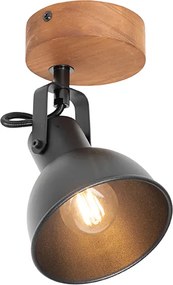 Industrialny reflektor czarny z drewnem, regulowany - Tommy