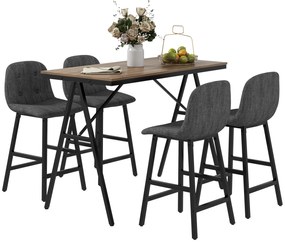 HOMCOM Zestaw Barowy 5-częściowy, Stół i 4 Krzesła, Guzikowe Pikowania, Grube Obicia, Wygląd Lnu, Ciemnoszary
