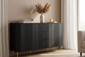 Komoda Vesper 160 cm z szufladami na nóżkach - czarny / złote nogi