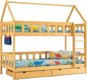 Drewniane łóżko piętrowe przypominające domek, sosna A5-F81