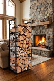 Czarny wysoki stojak na drewno z motywem liści E5-L15