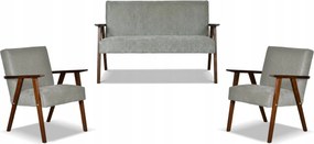Zestaw mebli PRL retro SOLER sofa fotele Family Meble c. szary welur Angel