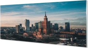 Panel szklany do Kuchni Wieżowce Warszawy o Wschodzie Słońca