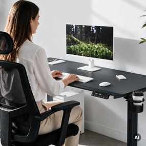 Biurko elektryczne z regulacją wysokości ergonomiczne antracytowe,1600x800 mm: ARIA