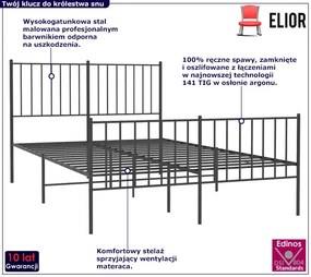 Czarne metalowe łózko małżeńskie 140x200cm Pini