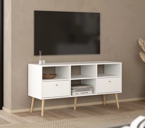 Szafka RTV z półkami i szufladami Bodo biały mat