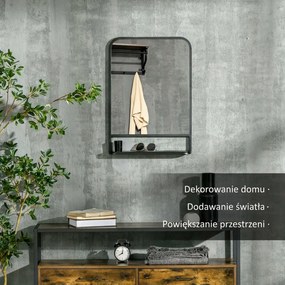 HOMCOM lustro ścienne z półką czarne metalowe zaokrąglone krawędzie stylowe lustro do łazienki 70x50 | Aosom PL