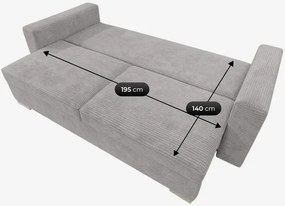 Sofa z Funkcją Spania DRAVOS Szara Sztruksowa Japandi