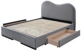 Łóżko tapicerowane 160x200 szary welur z szufladami AMBER 216/172/115 cm