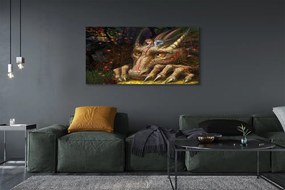 Obraz na płótnie Głowa Smoka i Dziewczynka w Lesie