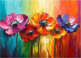 Obraz na szkle - Pięć kolorowych kwiatów (70x50 cm)