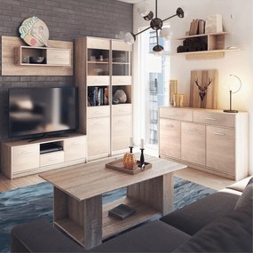 Ława z Półką Drewniana do Salonu DEW 120 cm Dąb sonoma Nowoczesna