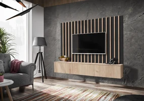 Szafka RTV VERTI 180 hickory jackson + panel ścienny ASM Meble