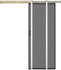 Drzwi przesuwne chowane w ścianie - aluminium i dymione szkło hartowane - wys. 205 x szer. 93 cm - LINCI II